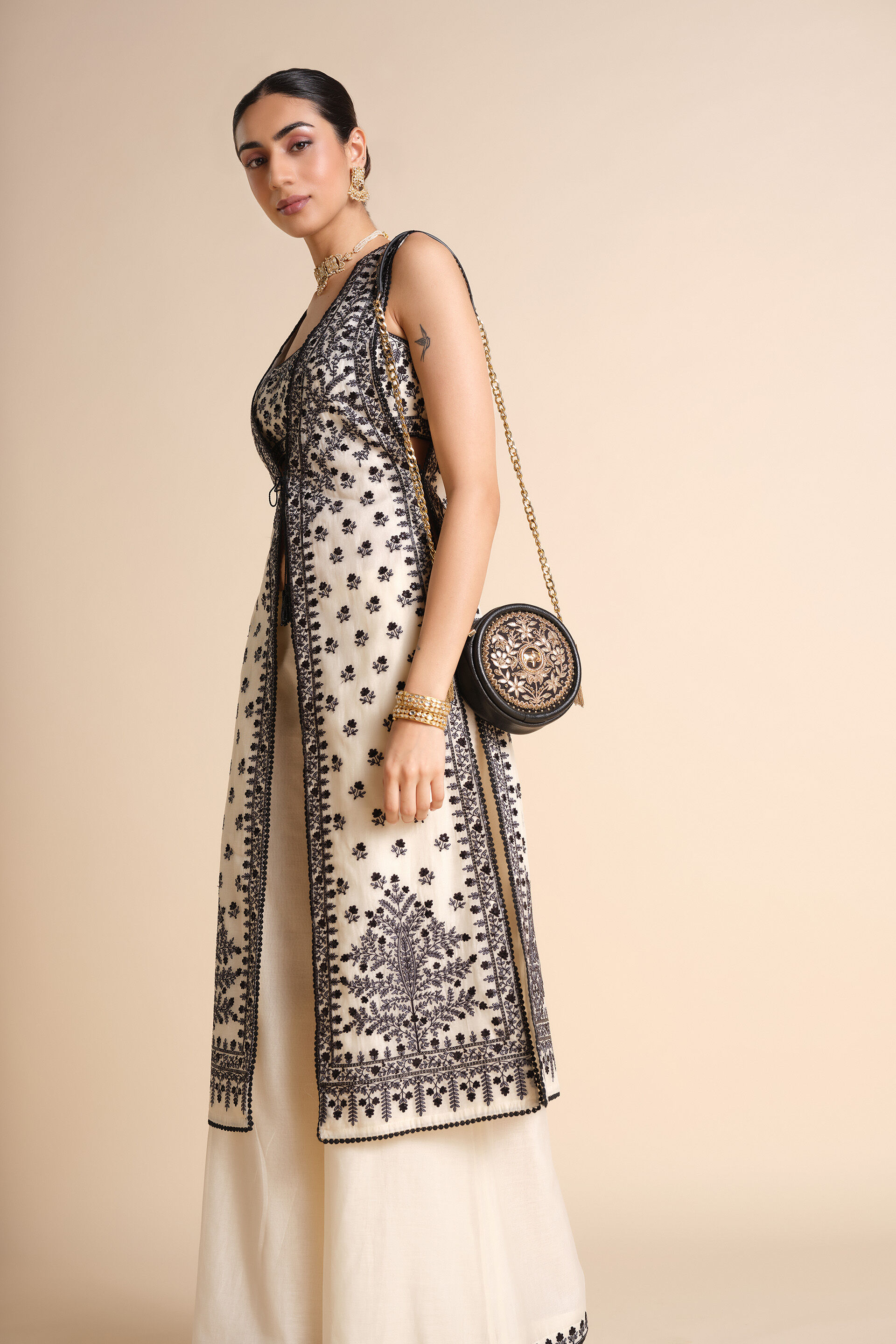 Sawsan Embroidered Mul Tabard Set - White, White, image 10